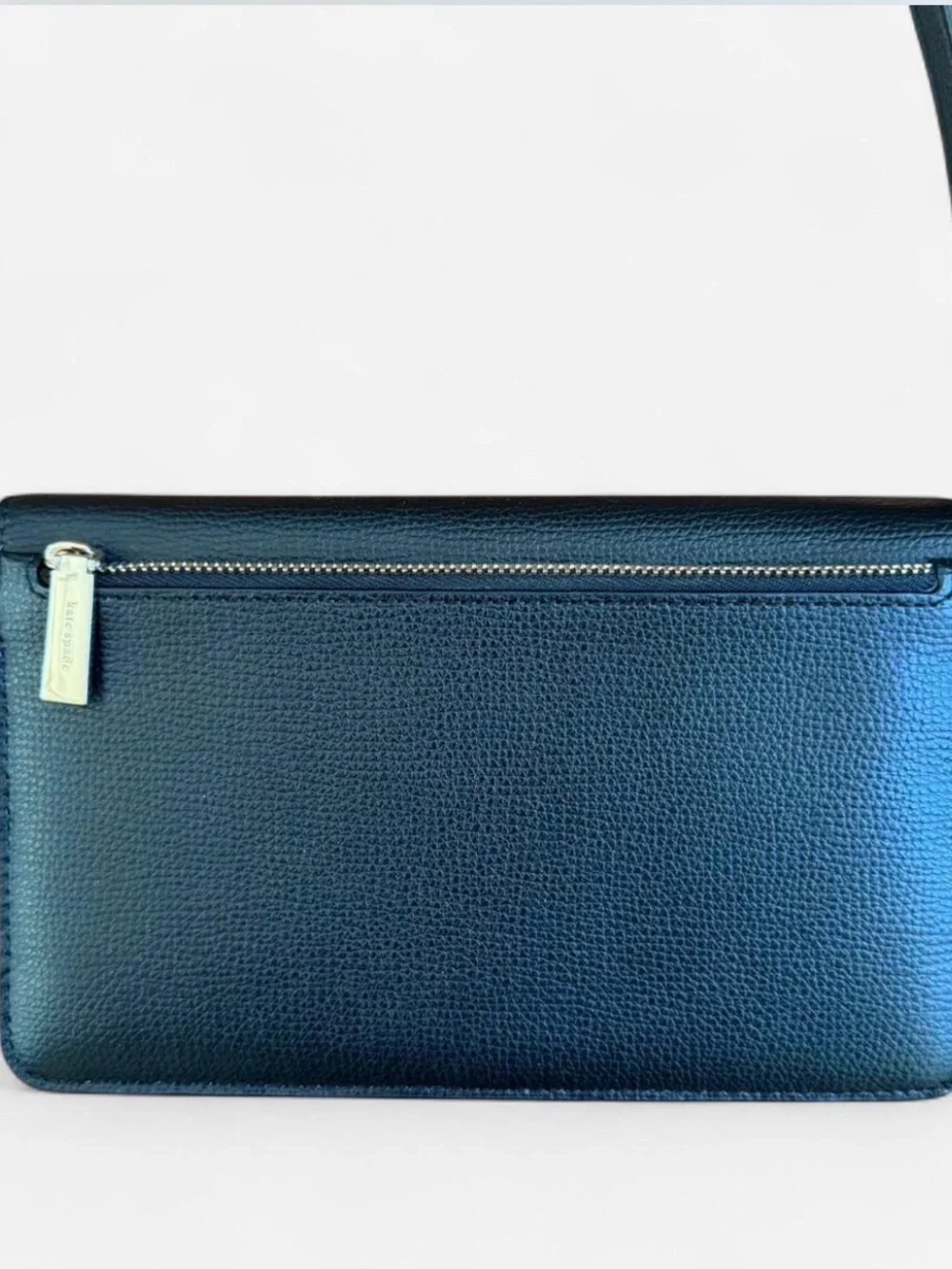 kate spade Black Pebbled Leather Logo Wallet with Gold Hardware